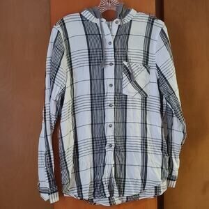 Womens Mudd Large Gray Hooded Button-up Shirt Classic Casual